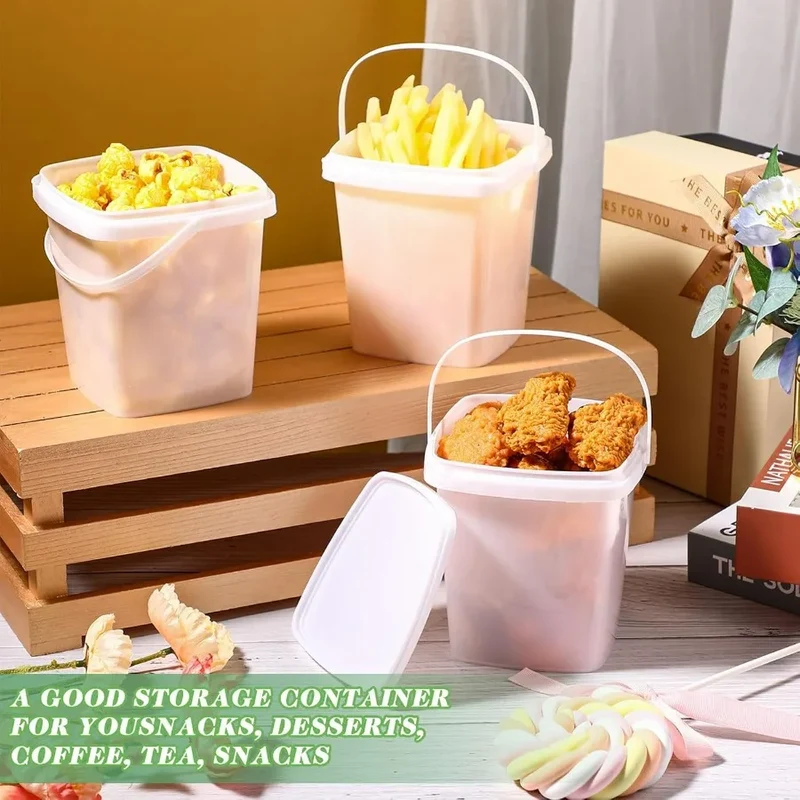 24 Pcs 3 Qt/ 101 Oz/ 3 L Plastic Food Containers, 0.74 Gallon Ice Cream Buckets with Lids and Handle Reusable Square Deli Contai