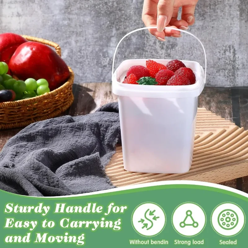 24 Pcs 3 Qt/ 101 Oz/ 3 L Plastic Food Containers, 0.74 Gallon Ice Cream Buckets with Lids and Handle Reusable Square Deli Contai