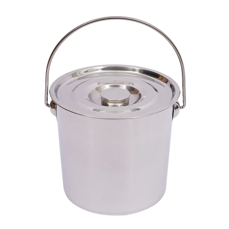 6L/12L/20L Bucket with Lid & Handle Water Storage Pail Metal Milking Bucket Stainless Steel Extra Thick