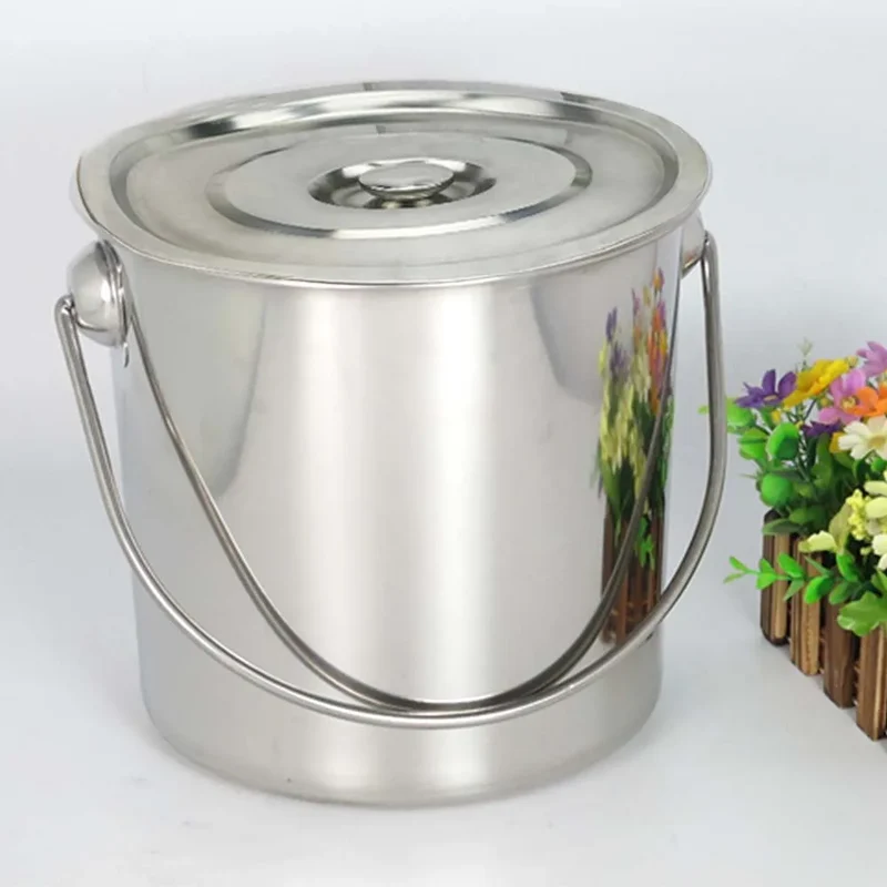 6L/12L/20L Bucket with Lid & Handle Water Storage Pail Metal Milking Bucket Stainless Steel Extra Thick