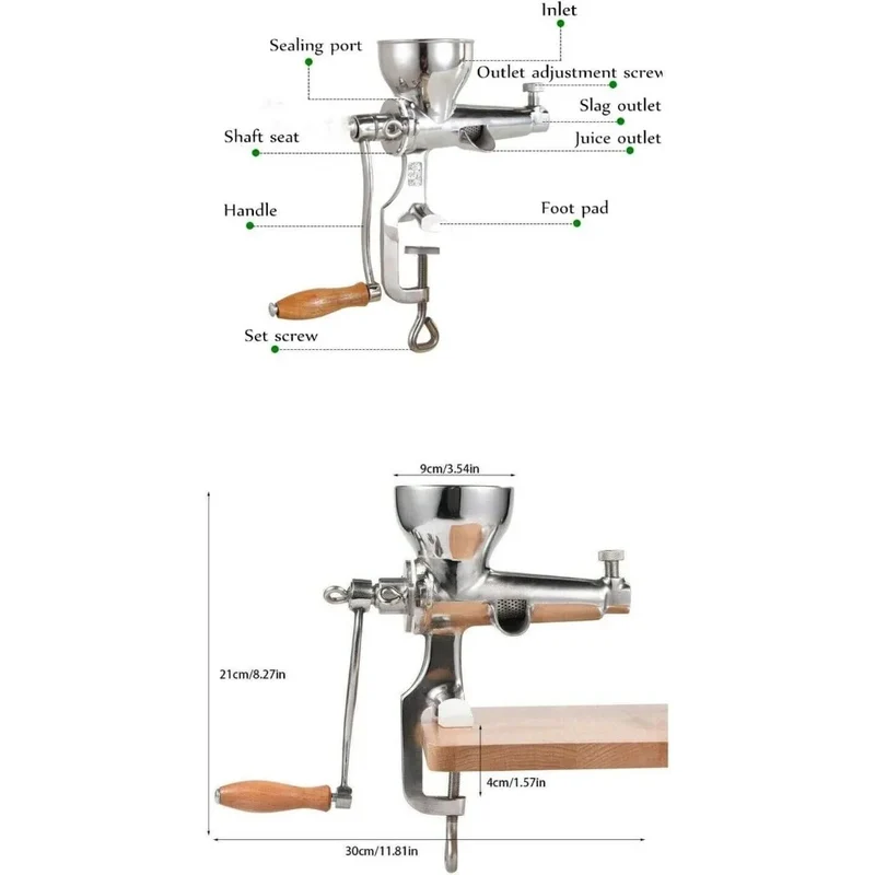 Stainless Steel Manual Wheatgrass Juicer Hand Crank Fruit Vegetable Orange Juice Press Extractor Table Clip-on Type