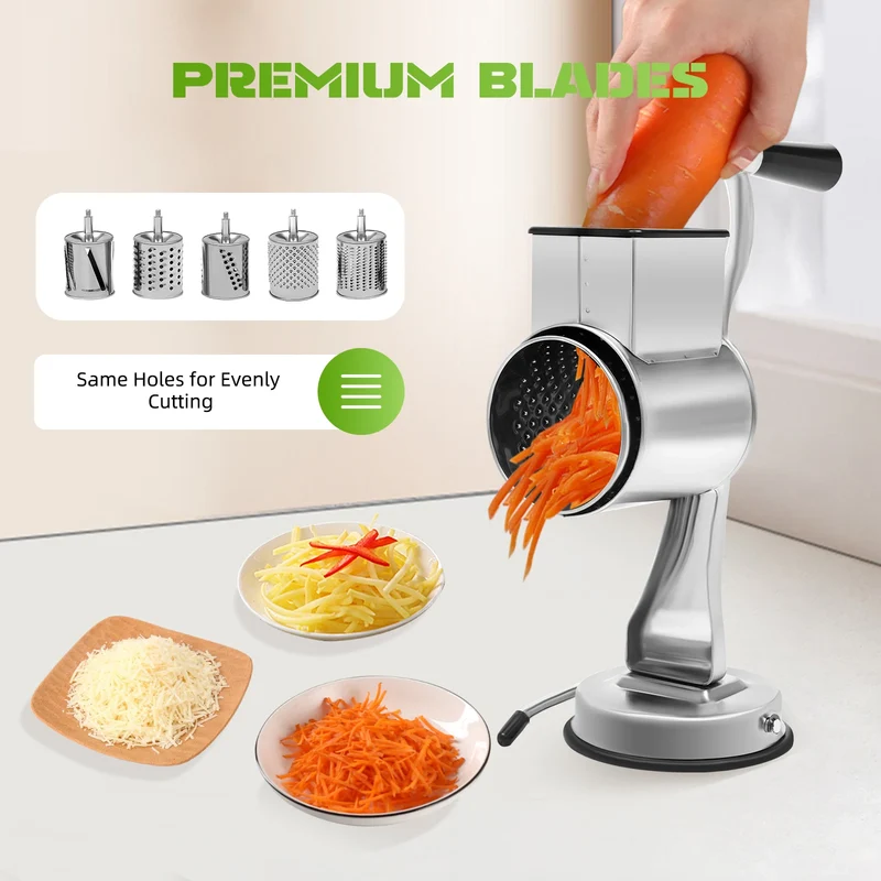 Rotary Grater W/5 Blades Stainless Steel Manual Grinder Vegetable Slicer Peanut Nuts Grinder Cheese Vegetable Shredder