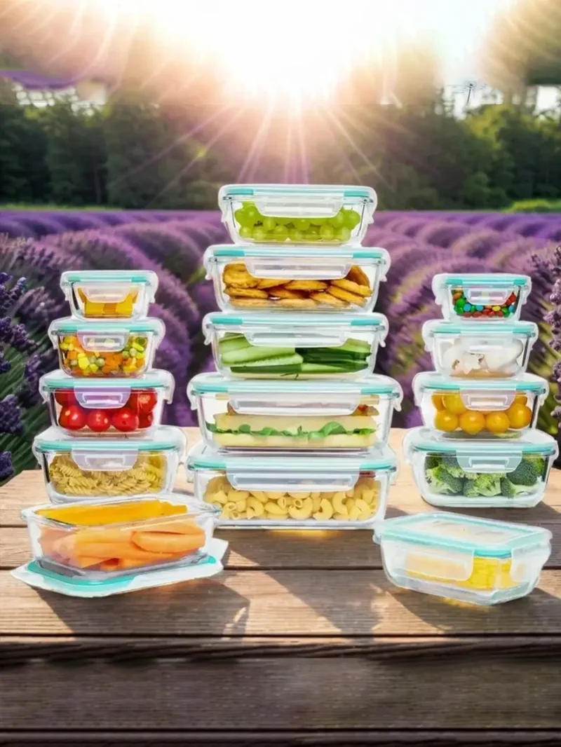 8pcs/glass meal dispenser lunch bento box with leak-proof lid for food storage Portable stackable design Easy to clean and store