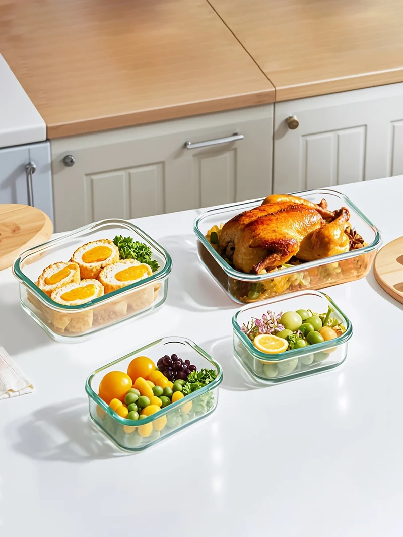 8pcs/glass meal dispenser lunch bento box with leak-proof lid for food storage Portable stackable design Easy to clean and store