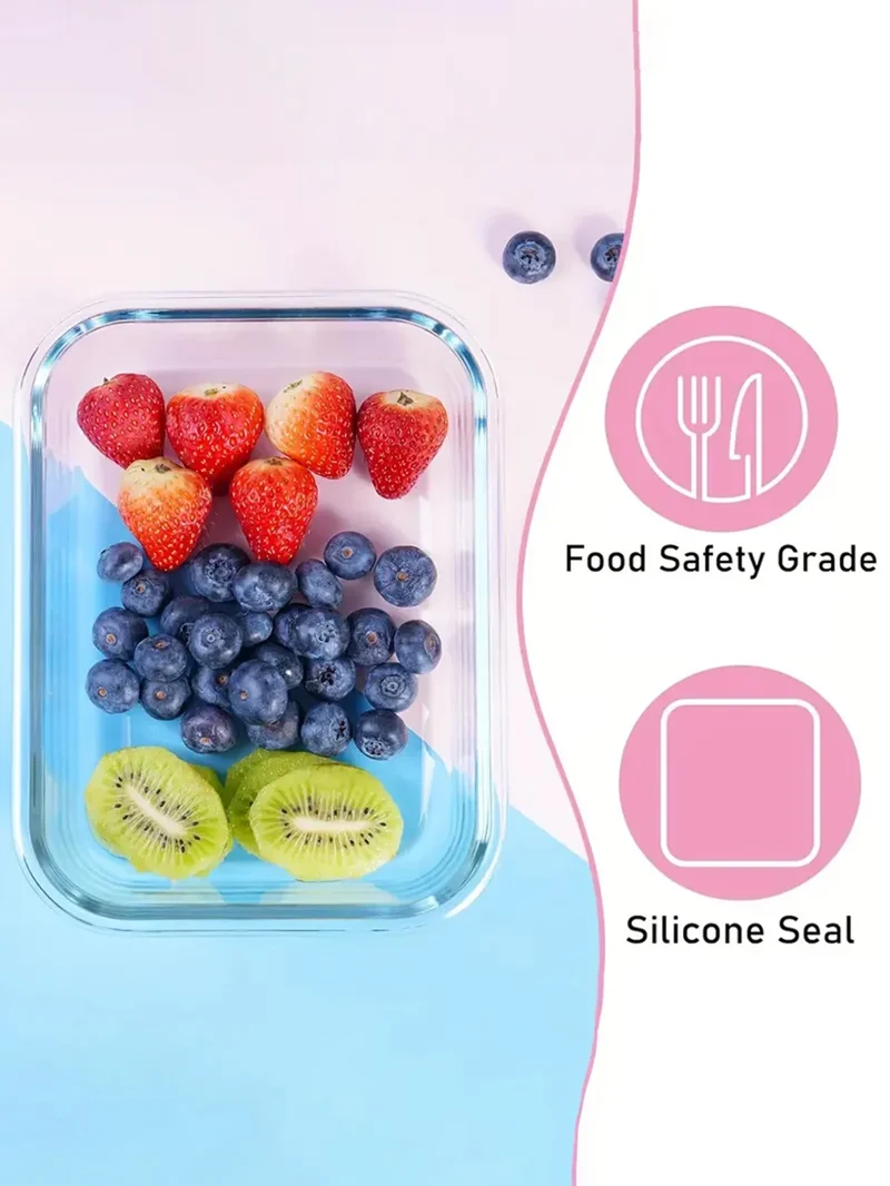 8pcs/glass meal dispenser lunch bento box with leak-proof lid for food storage Portable stackable design Easy to clean and store