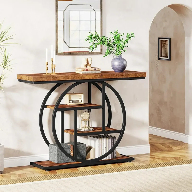XMSJ Industrial 4-Tier Console Table With Circle Base