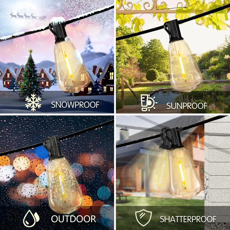 TJOY ST38 Globe LED Outdoor String Lights With 24 Edison Vintage Bulbs Waterproof And Connectable