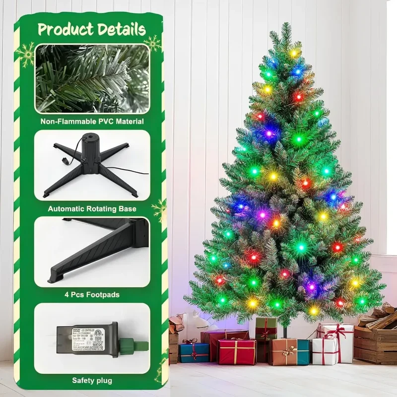 MIMIRGB Christmas Tree With Rotating Stand LED Lights Music Function