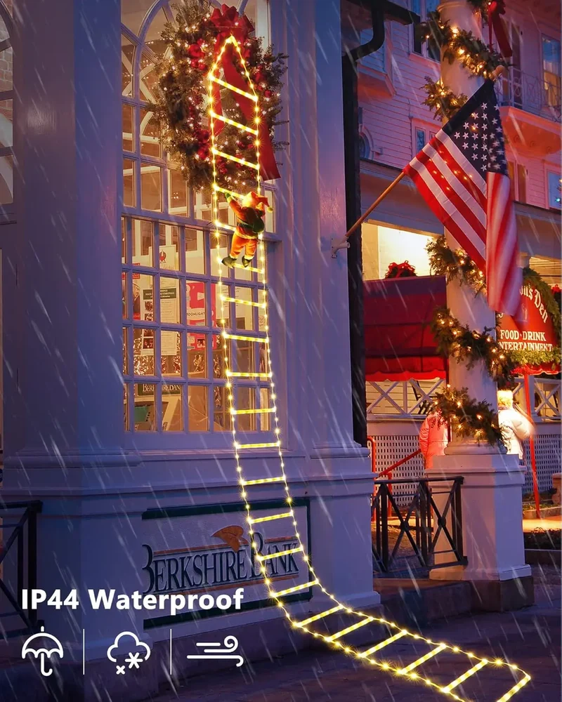 XMSJ Christmas LED Ladder Lights With Climbing Santa OutdoorDecorations EightModes