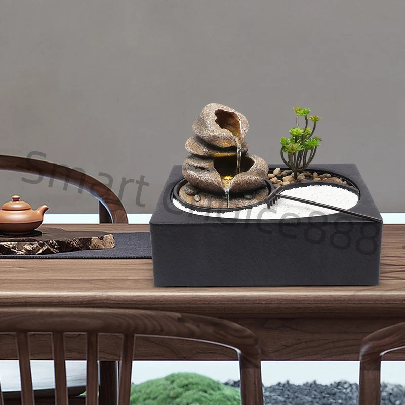 Hign-concerned Indoor Relaxation Desktop Fountain Waterfall With Rockery Sand Garden