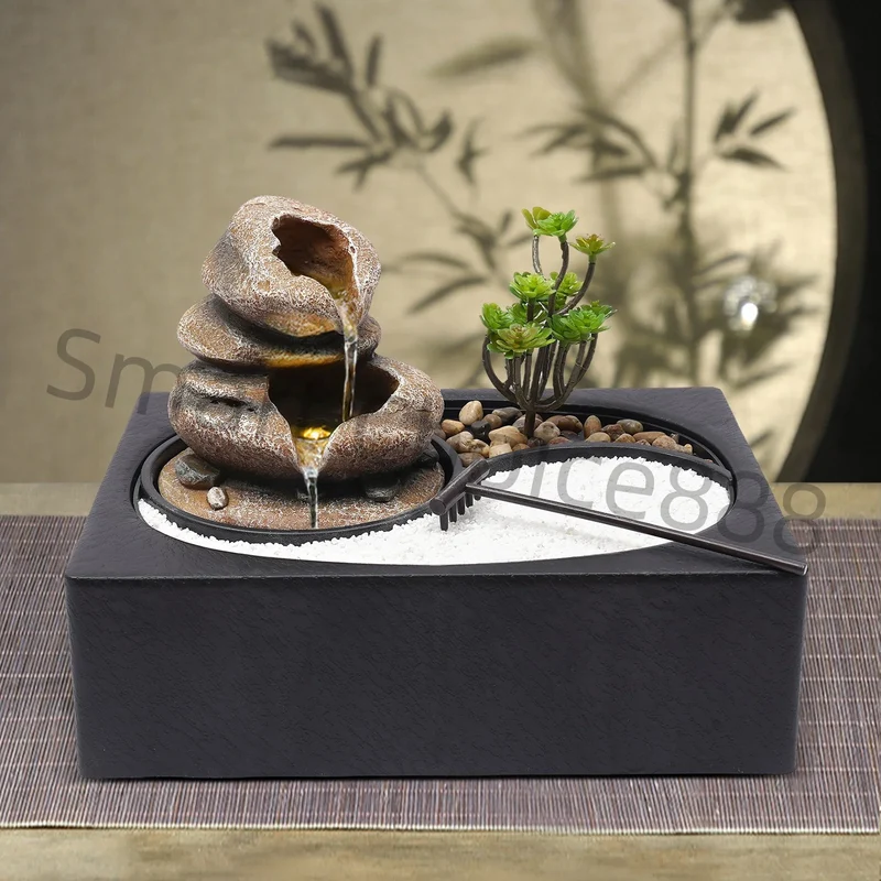 Hign-concerned Indoor Relaxation Desktop Fountain Waterfall With Rockery Sand Garden