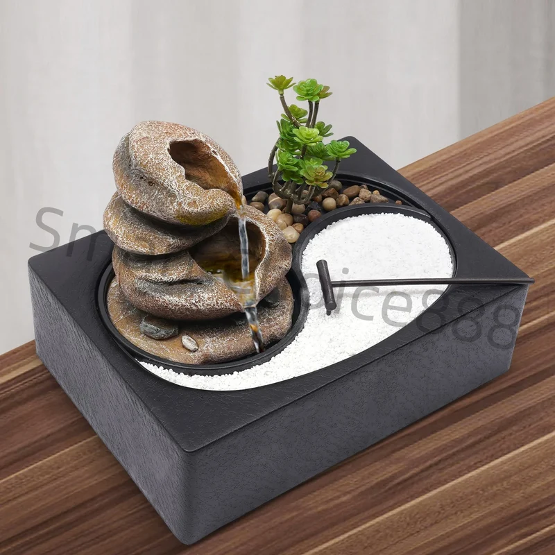 Hign-concerned Indoor Relaxation Desktop Fountain Waterfall With Rockery Sand Garden