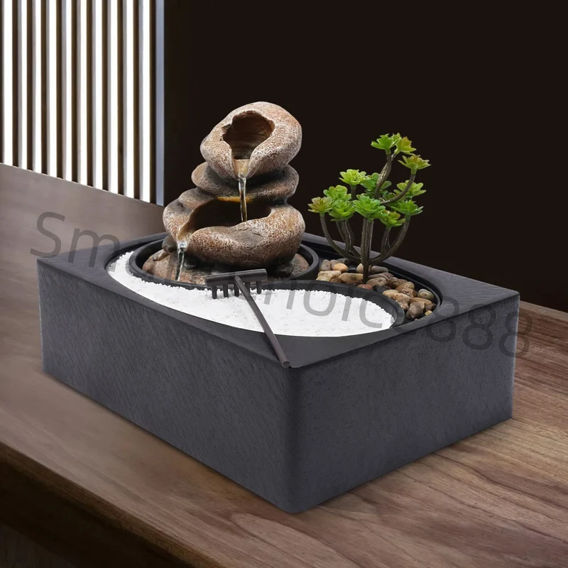 Hign-concerned Indoor Relaxation Desktop Fountain Waterfall With Rockery Sand Garden