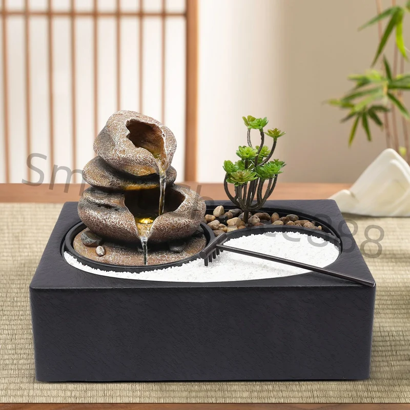 Hign-concerned Indoor Relaxation Desktop Fountain Waterfall With Rockery Sand Garden