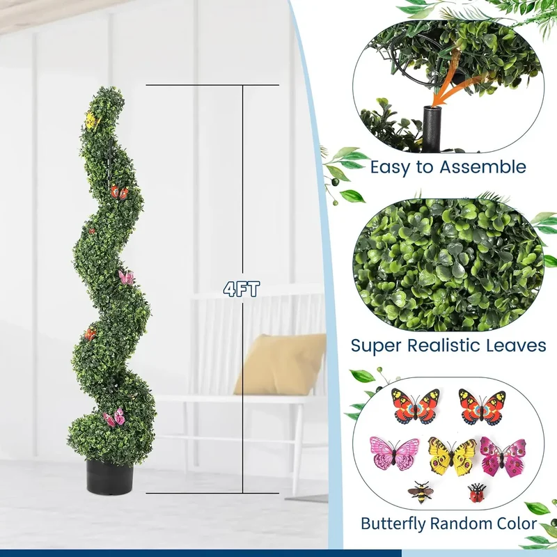 Evergreen Art Spiral Topiary Trees 2 Pack OpenAirPatio WeatherResistant BoxwoodFoliage