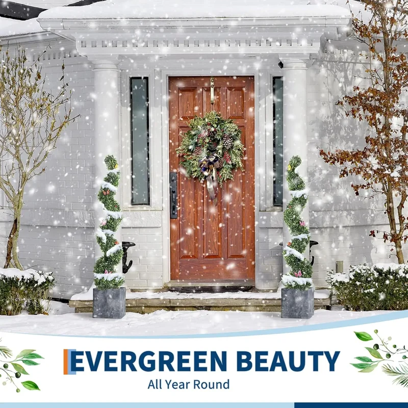 Evergreen Art Spiral Topiary Trees 2 Pack OpenAirPatio WeatherResistant BoxwoodFoliage