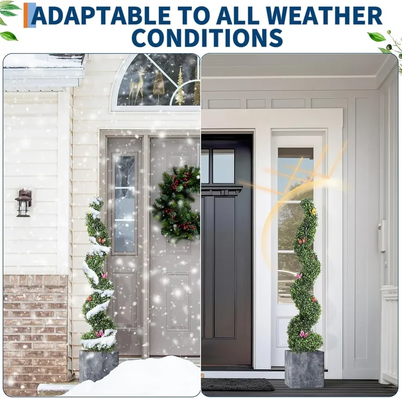 Evergreen Art Spiral Topiary Trees 2 Pack OpenAirPatio WeatherResistant BoxwoodFoliage