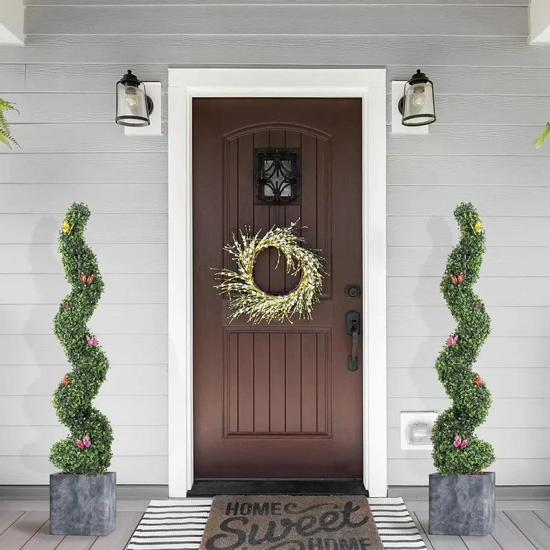 Evergreen Art Spiral Topiary Trees 2 Pack OpenAirPatio WeatherResistant BoxwoodFoliage
