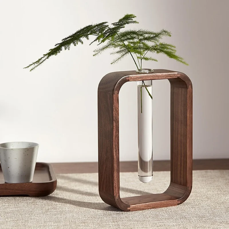 HeMu Rectangle Solid Wood Hydroponic Plant Vase Living Room Decor