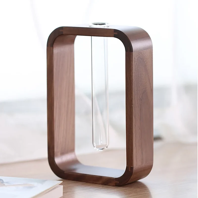 HeMu Rectangle Solid Wood Hydroponic Plant Vase Living Room Decor