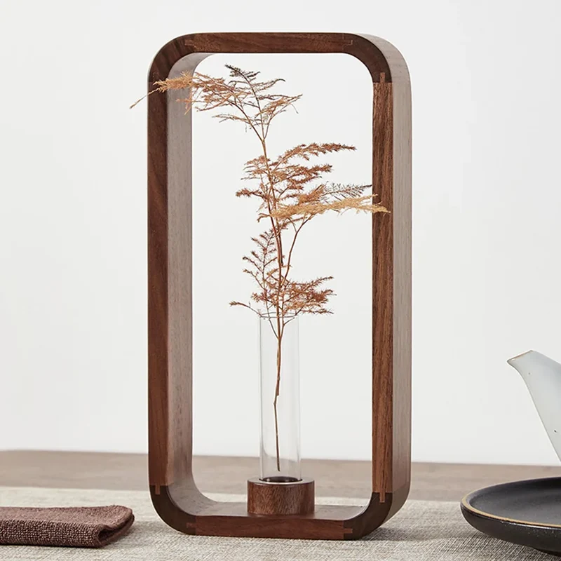 HeMu Rectangle Solid Wood Hydroponic Plant Vase Living Room Decor