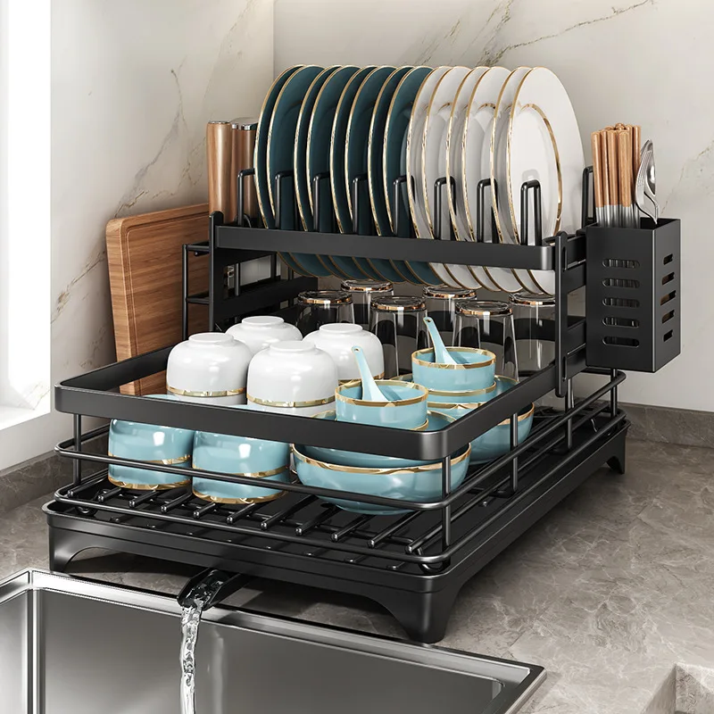 ATMDOG Stainless Steel Dish Drying Rack Adjustable With Over Sink Drainboard And Plate Drainer Storage