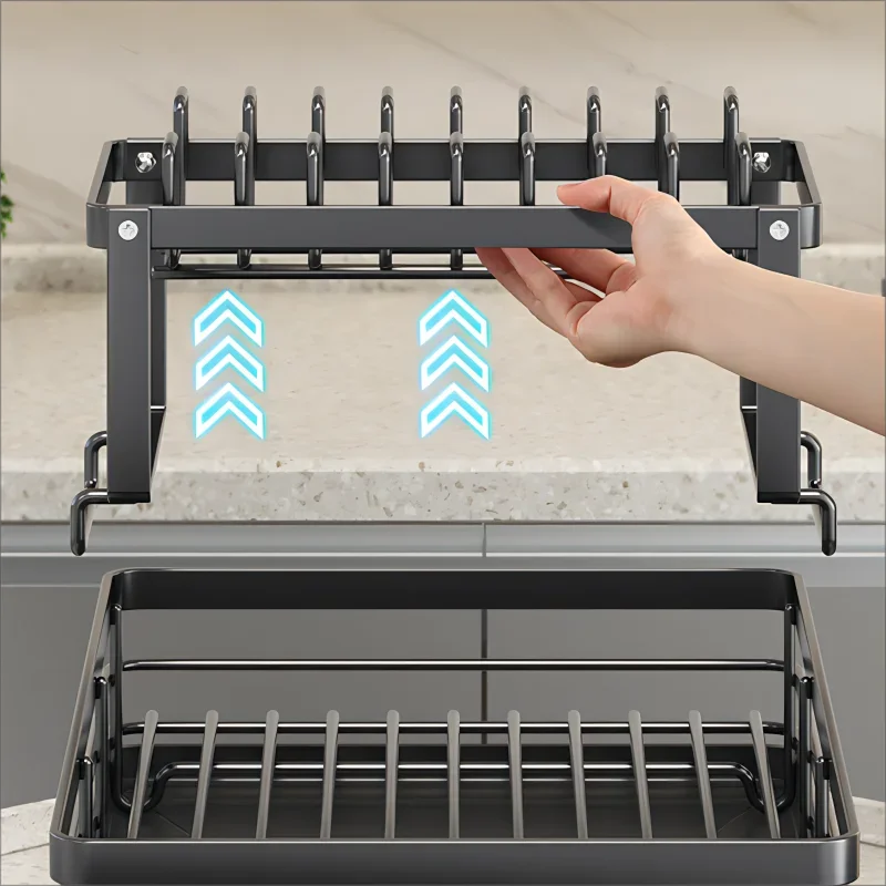ATMDOG Stainless Steel Dish Drying Rack Adjustable With Over Sink Drainboard And Plate Drainer Storage