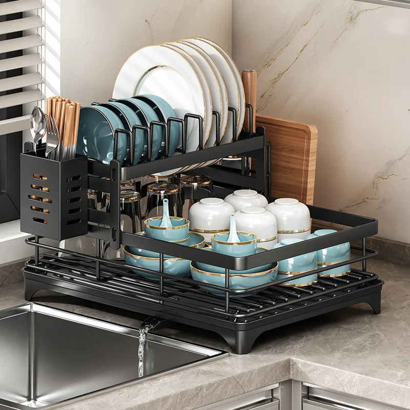 ATMDOG Stainless Steel Dish Drying Rack Adjustable With Over Sink Drainboard And Plate Drainer Storage