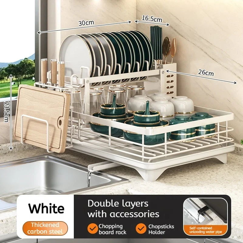 ATMDOG Stainless Steel Dish Drying Rack Adjustable With Over Sink Drainboard And Plate Drainer Storage