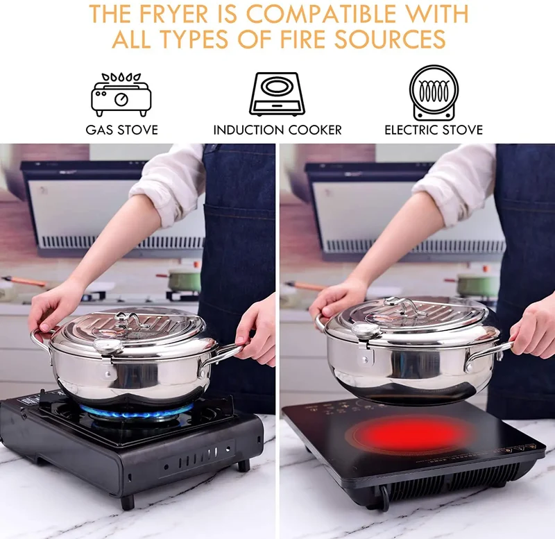 LMETJMA Japanese Stainless Steel Culinary DeepFrying Pot Integrated Thermometer Lid