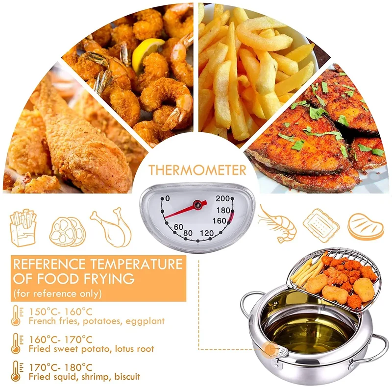 LMETJMA Japanese Stainless Steel Culinary DeepFrying Pot Integrated Thermometer Lid