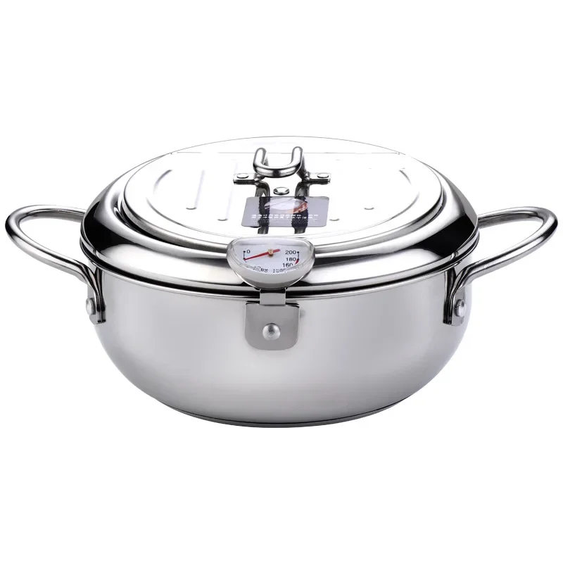LMETJMA Japanese Stainless Steel Culinary DeepFrying Pot Integrated Thermometer Lid
