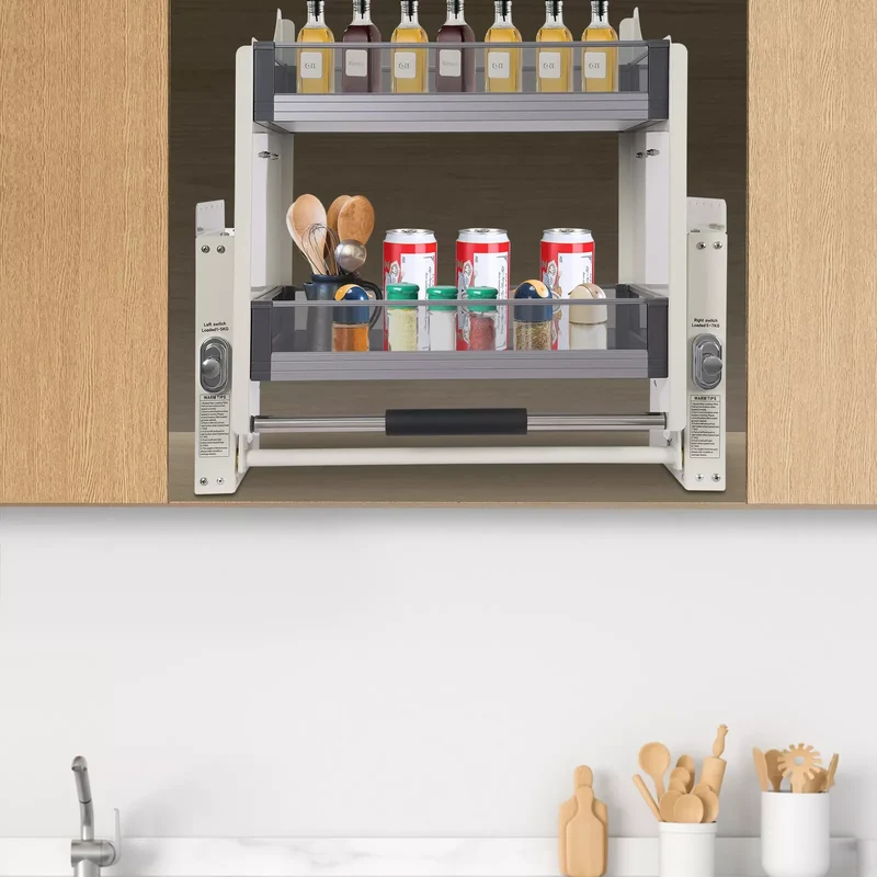 Hign-concerned 2-Tier Pull-Down Upper Cabinet Shelf Aluminum Alloy