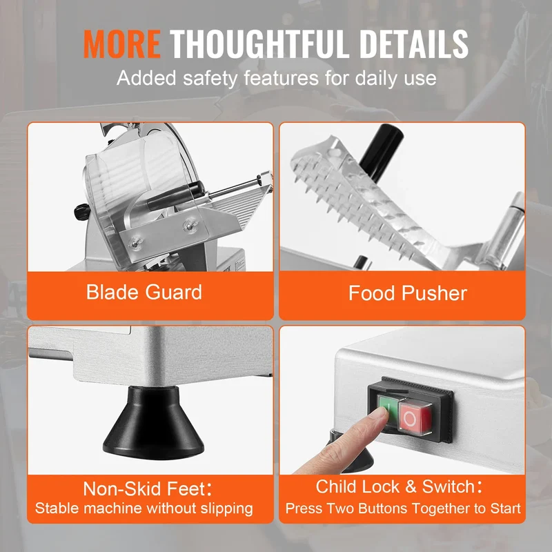 VEVOR 340W Meat Slicer Electric Deli Slicer SUS420 Stainless Steel With Built-In Sharpening Stone