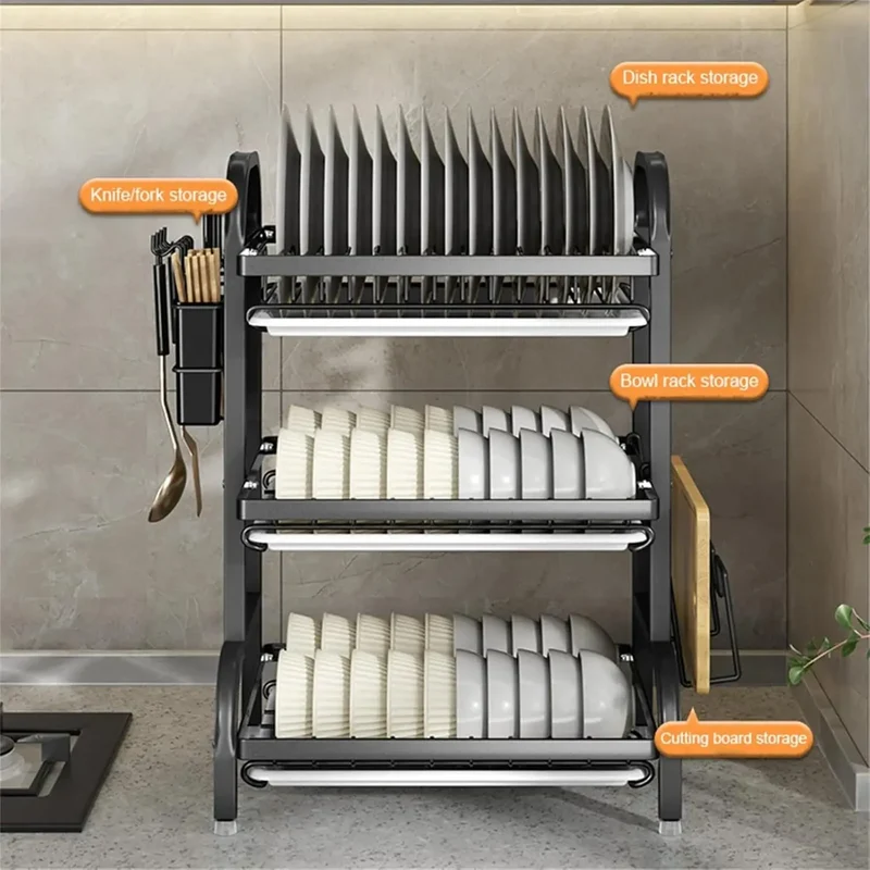 Hign-concerned Three-Tier Dish Rack Countertop Kitchen Utensil Holder Large Capacity