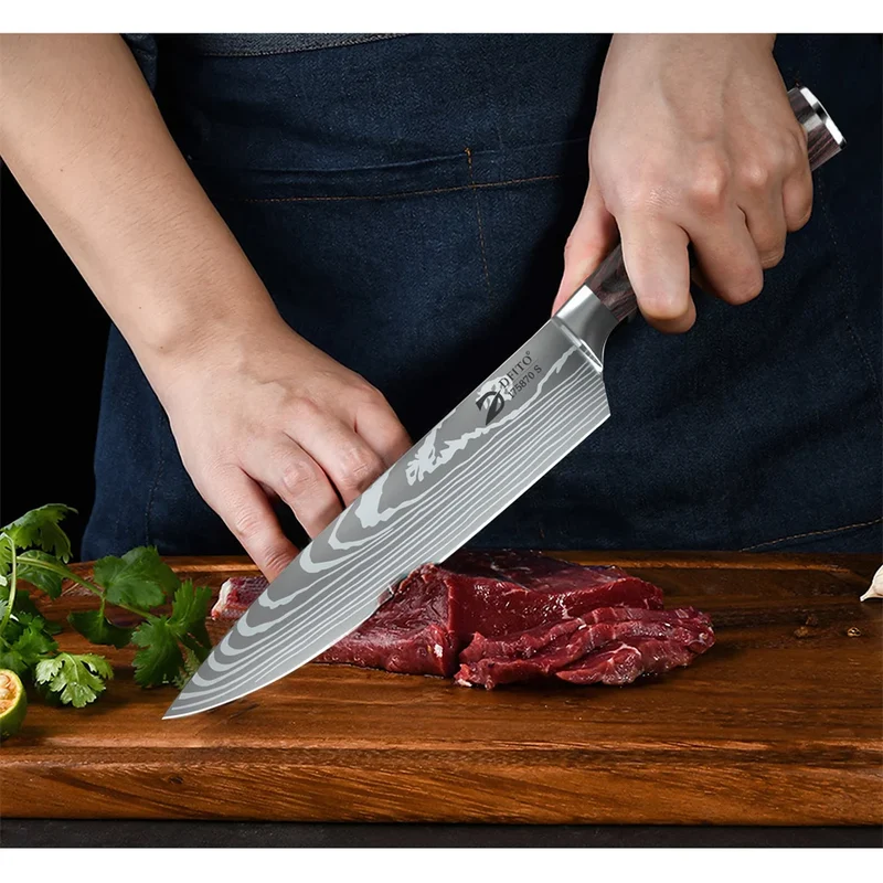 MDHAND Damascus Stainless Steel Kitchen Knife Set Chef Santoku Utility Boning With Nylon Bag