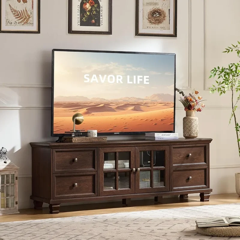 ZHUXIANG Rustic TV Stand With 4 Drawers Modern Entertainment Center