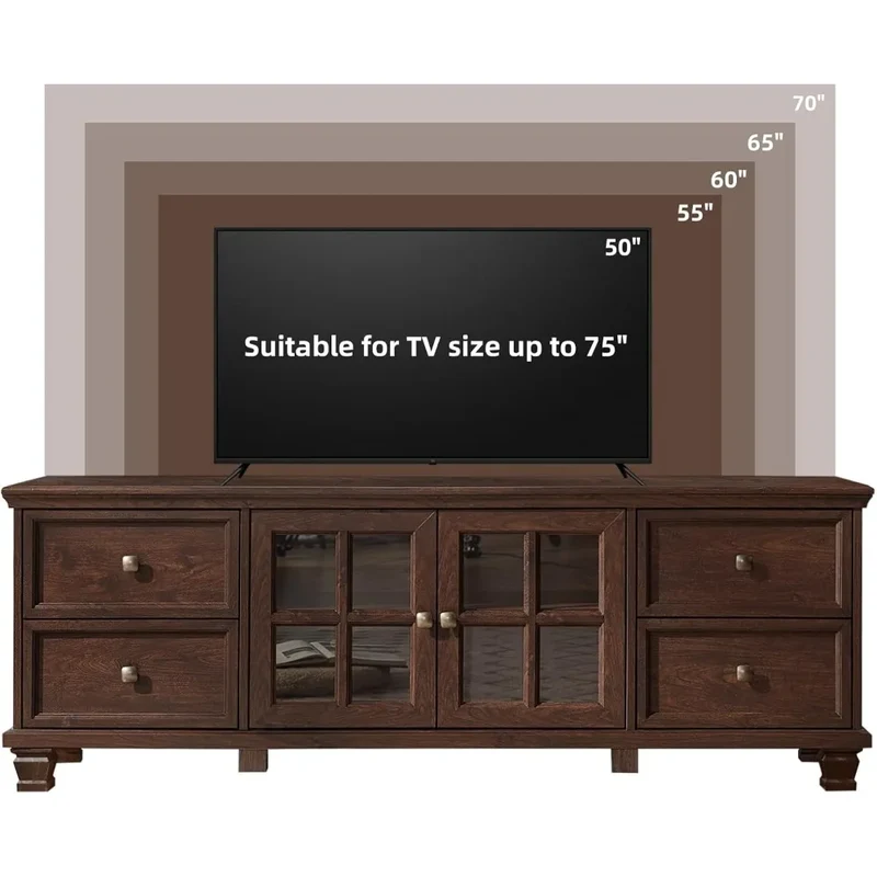 ZHUXIANG Rustic TV Stand With 4 Drawers Modern Entertainment Center