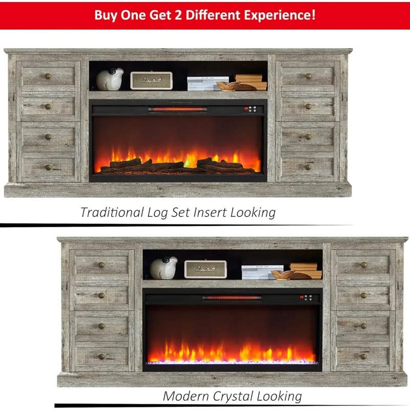 ZHUXIANG Fireplace TV Stand With Electric Fireplace And Drawer Storage Modern Media Console