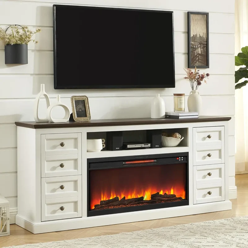 ZHUXIANG Fireplace TV Stand With Electric Fireplace And Drawer Storage Modern Media Console