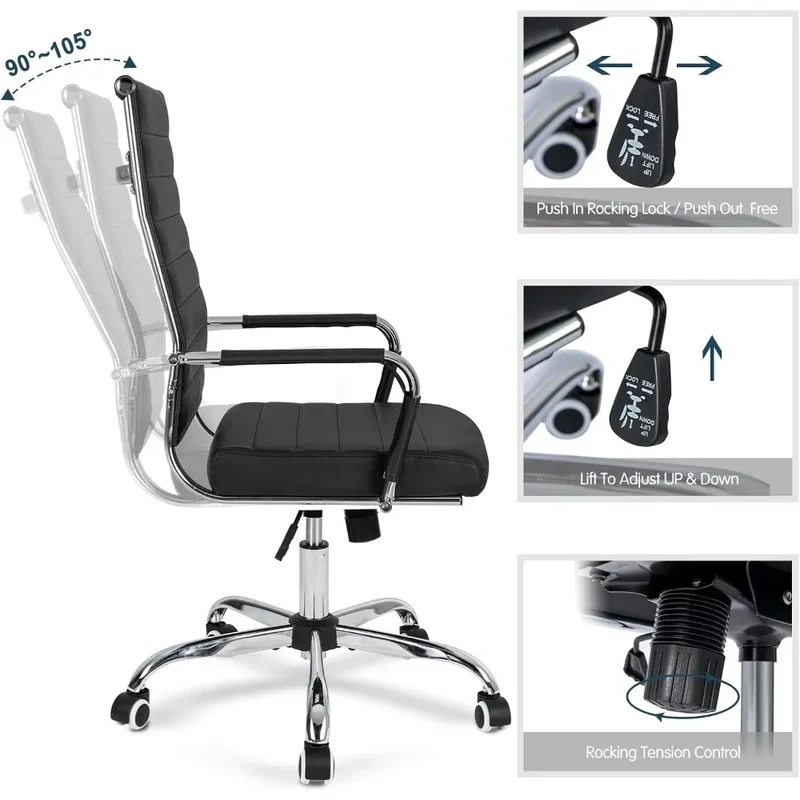 Home Office Chair Ribbed Leather ErgonomicallyDesigned Executive Desk Chair ProlongedUse