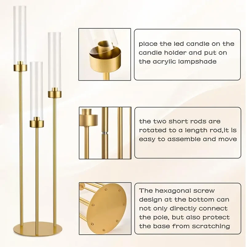 Hign-concerned 16 Piece Gold Three Arm Candelabra Candlestick Holder Decorations
