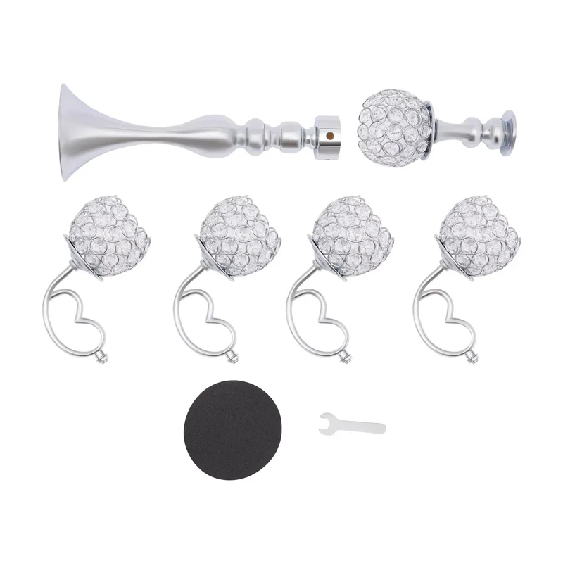Bymaocar 2Piece5Arm SilverCrystalCandelabra Set ModernIronFrame ElegantDecorPremium