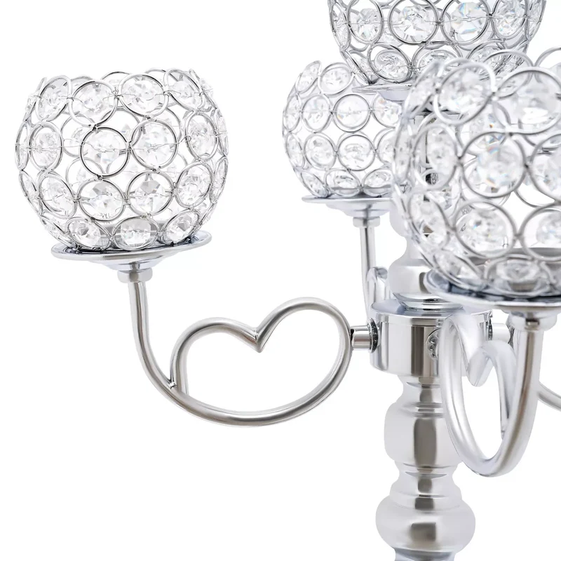 Bymaocar 2Piece5Arm SilverCrystalCandelabra Set ModernIronFrame ElegantDecorPremium