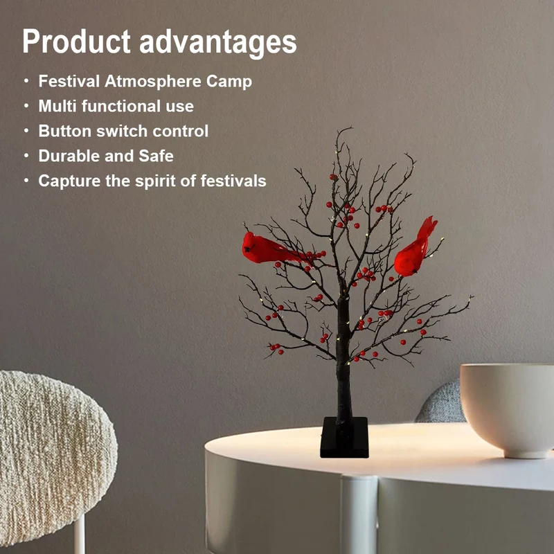 Hign-concerned Mini Tree Light Led Fairy Light With Bird Berries Battery Operated For Bedroom Living Room