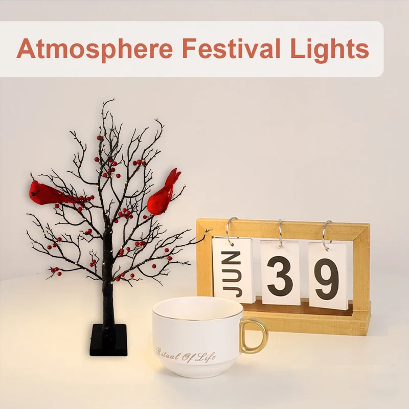 Hign-concerned Mini Tree Light Led Fairy Light With Bird Berries Battery Operated For Bedroom Living Room