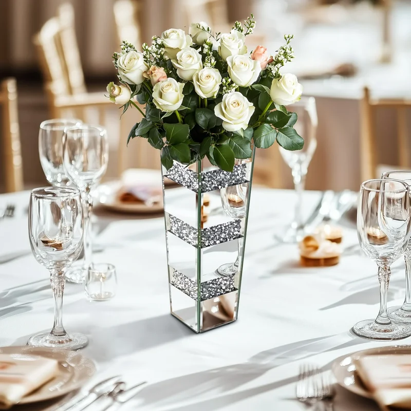 Function Crushed Diamond Mirrored Floor Vase For Pampas Grass Decor