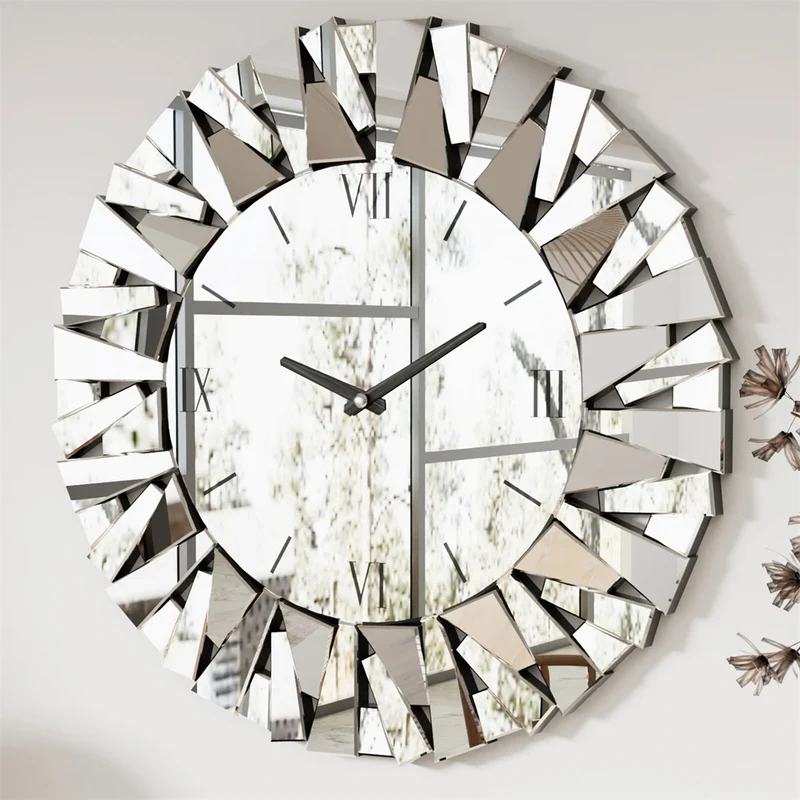 Combination 3D Mirrored Sunburst Wall Clock With Roman Numerals PremiumQualityCrafted