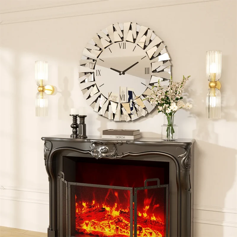 Combination 3D Mirrored Sunburst Wall Clock With Roman Numerals PremiumQualityCrafted