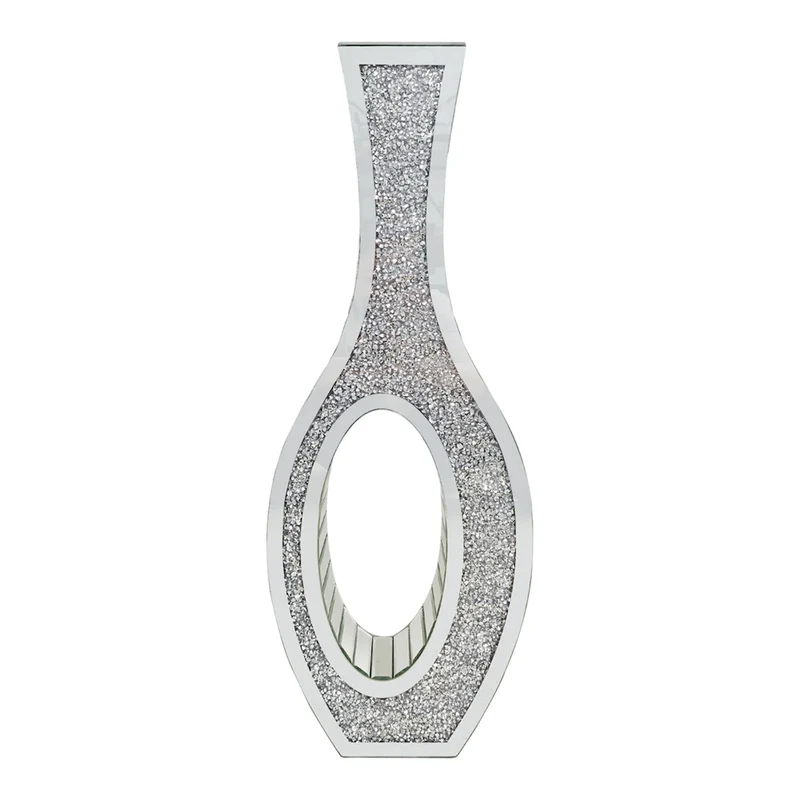 Function Luxurious Silver Mirrored Floorstanding Vase With Exquisite Diamond Accents